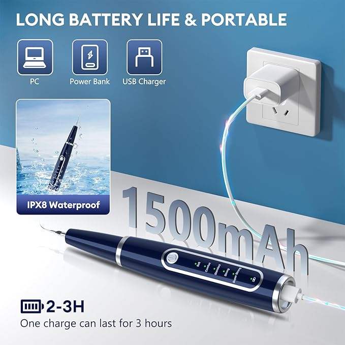 Hushbright ultrasonic tooth cleaner in use